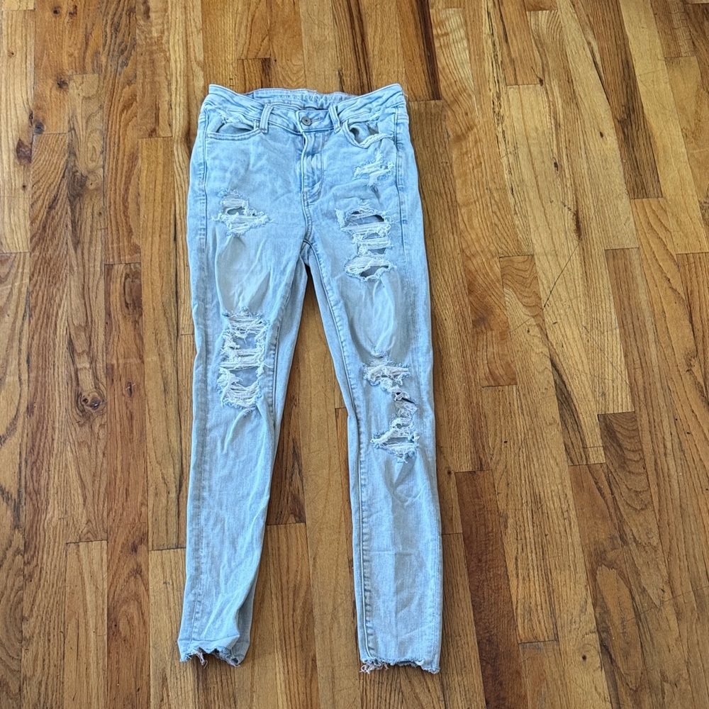 American Eagle Light Blue Distressed “next level stretch” Women Jeans